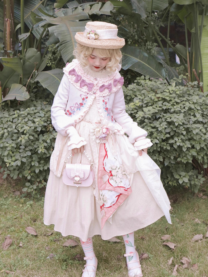 Lilizi~Little Strawberry~Sweet Lolita Cardigan Ivory Sweater with Bows