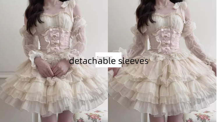 Original Design~Heart Flutter Love~Sweet Lolita Accessoriy Set and Inner Wear Multicolors a pair of deatchable sleeves beige (beige black blue pink purple) 34294:481346