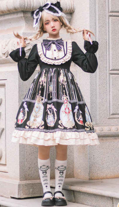 Niu Niu~Easter~Plus Size Black Long-sleeve Vintage Lolita OP   