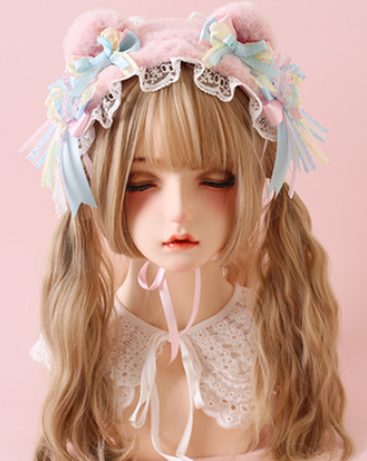 Xiaogui~Sweet Ice Cream~Sweet Lolita Bow Hair Accessories ice cream bear ear hairband (pink)  
