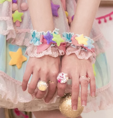 Sakurahime~Kawaii Lolita Pink Blue Daily Princess Dress S cuffs 