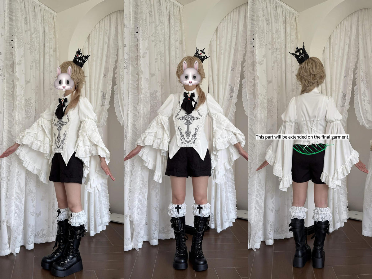 Sloth of Seven Deadly Sins - Ouji Lolita Hime Sleeve Blouse & Shorts Set, Cross Embroidery