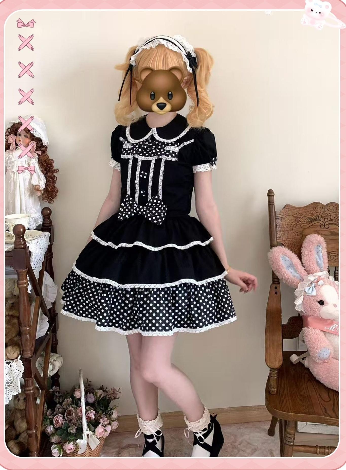 Sweet Dream Sheep - Polka Dot Tri-Hem - Cotton Sweet Lolita Salopette, Peter-pan Shirt 43282:777982