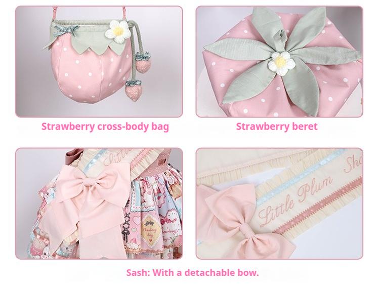 LittlePlum~Showa Strawberry Diary~Sweet Lolita Dress Outfit Printed Showa Era JSK Set