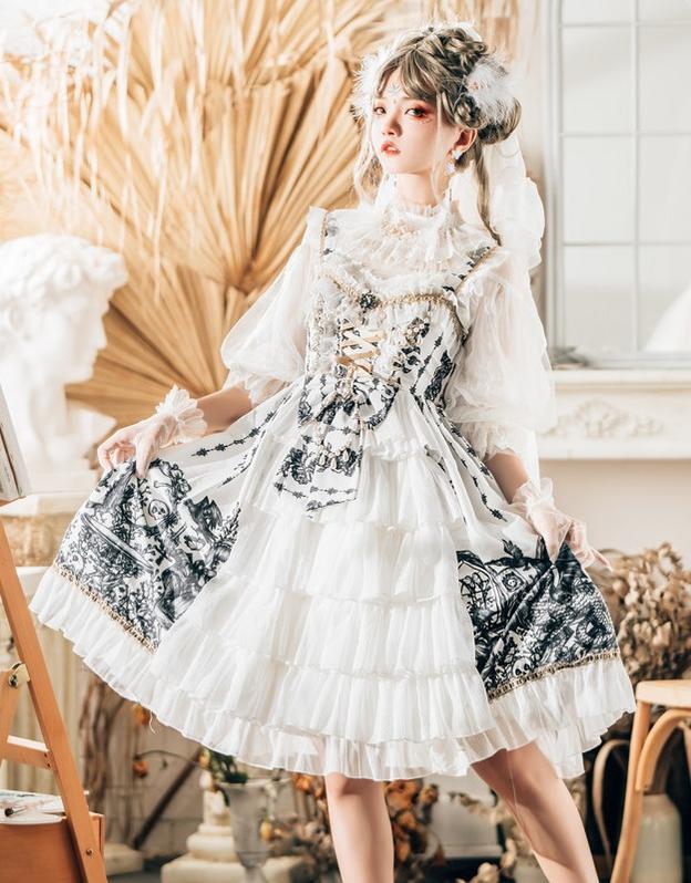 Dragon Witch - Printed Gothic Lolita JSK Dress, Front Opening