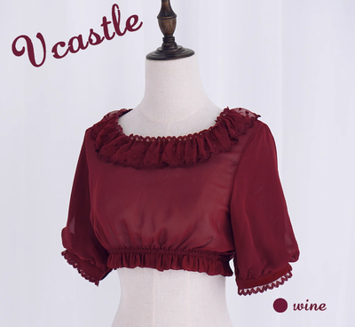 Vcastle~Snow White~Daily Lolita Flounce Short Sleeve Shirt S burgundy 