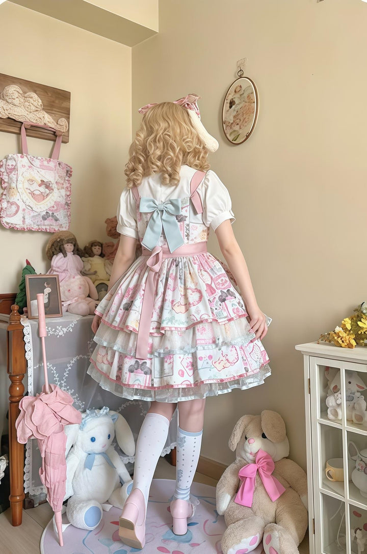 LittlePlum~Showa Strawberry Diary~Sweet Lolita Dress Outfit Printed Showa Era JSK Set