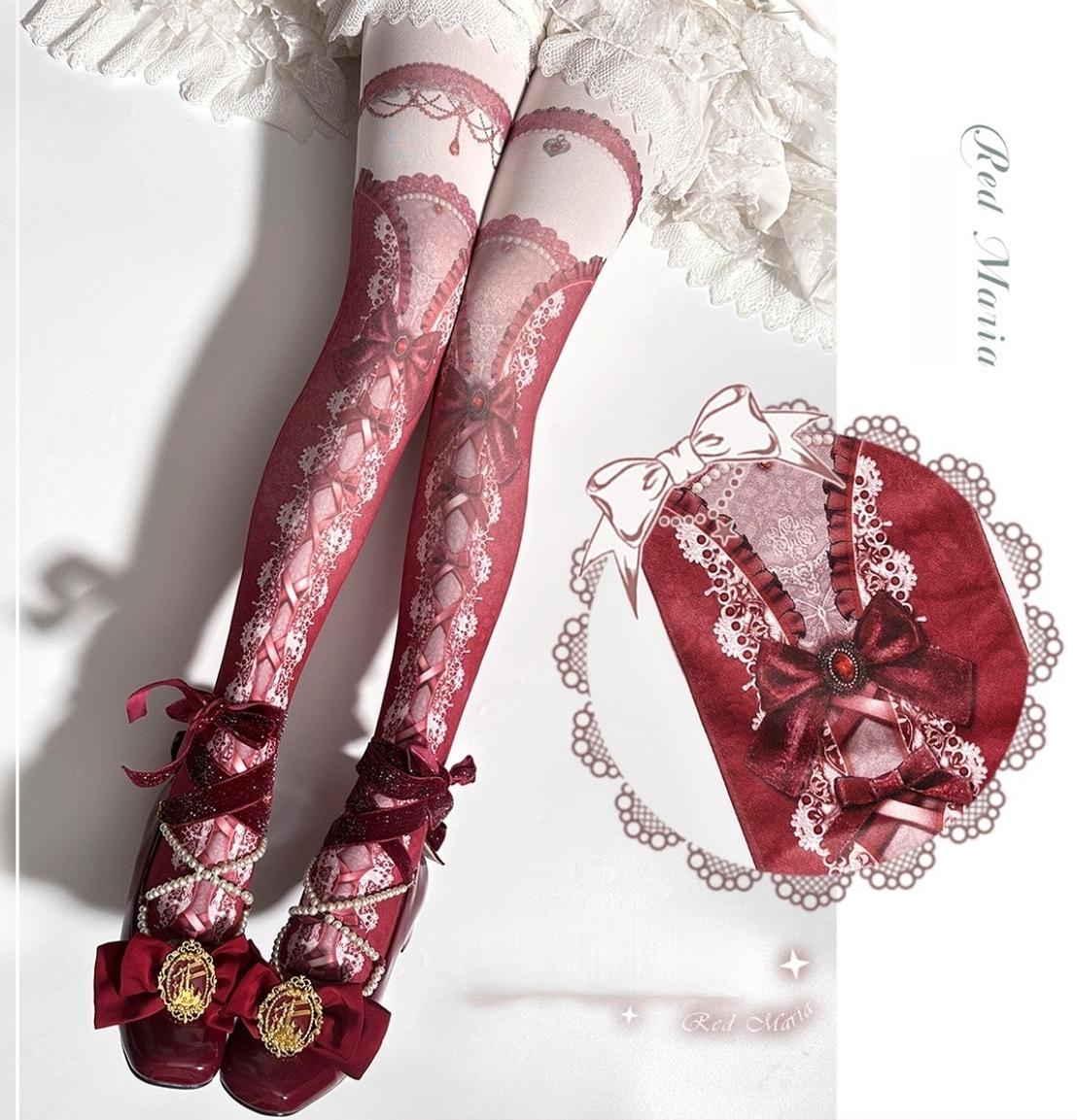 Red Maria - Printed Lolita Pantyhose, Multiple Colors