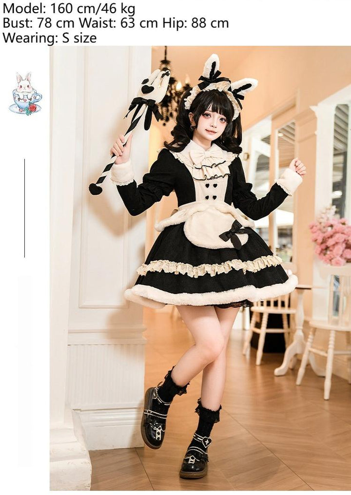 With PUJI~Rabbit&Alice~Sweet Twin Lolita OP Dress Doll Apron Dress Set