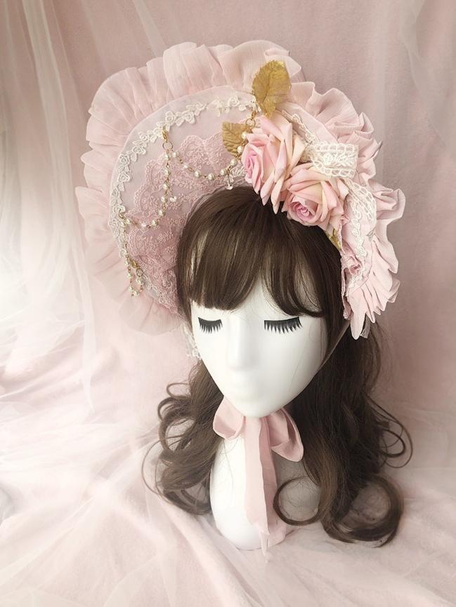 Dawn Wedding - Sweet Lolita Headress, Rose Decorated BNT BNT Only Pink
