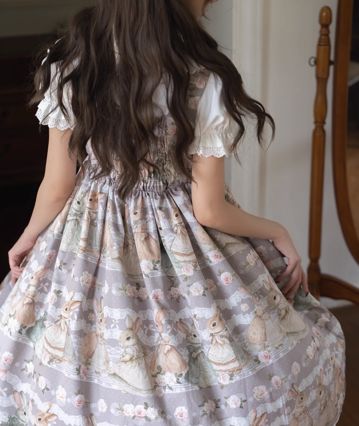 Fruit and rice - Tea Break Rabbit - Vintage Lolita JSK Rabbit Print Multicolors