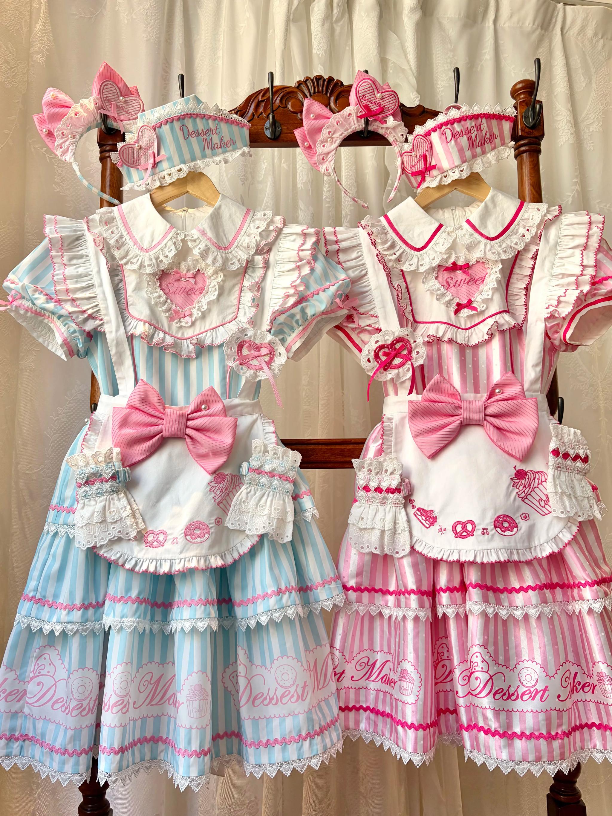Sweet Butler - Maid Lolita Striped OP Dress, Embroidered Collar 45379:851129