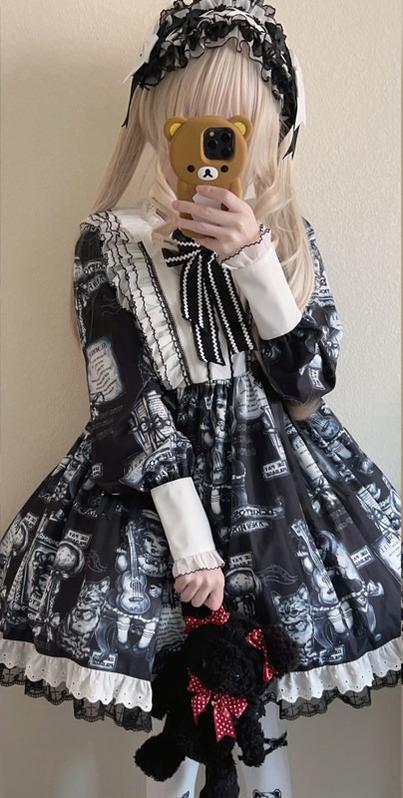 Antique Cat - Printed Gothic Lolita Dress, A-line Silhouette