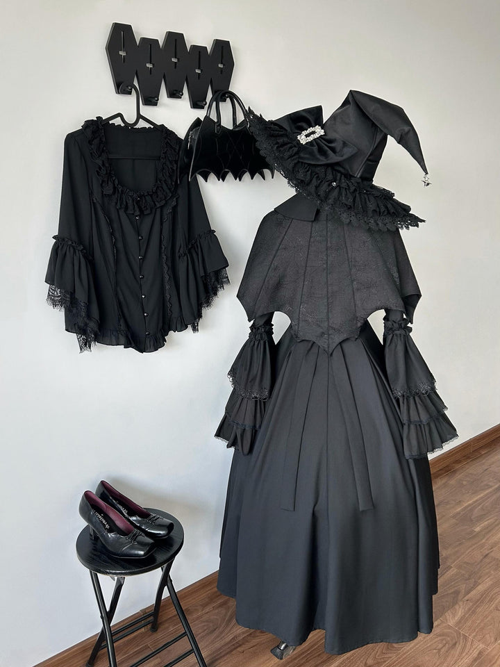 Muppet Mind Ben~Garden Witch~Gothic Lolita Dress Outfit Pointed Collar OP Batwing Cape 41414:772147