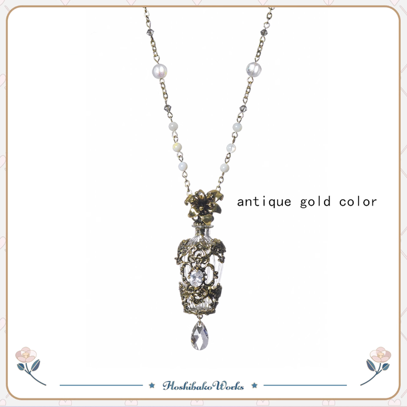 (Buyforme)Star box design~WhitalAlley Vintage Handmade Lily Perfume Bottle Necklace antique gold color  