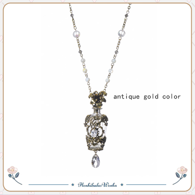 (Buyforme)Star box design~WhitalAlley Vintage Handmade Lily Perfume Bottle Necklace antique gold color  
