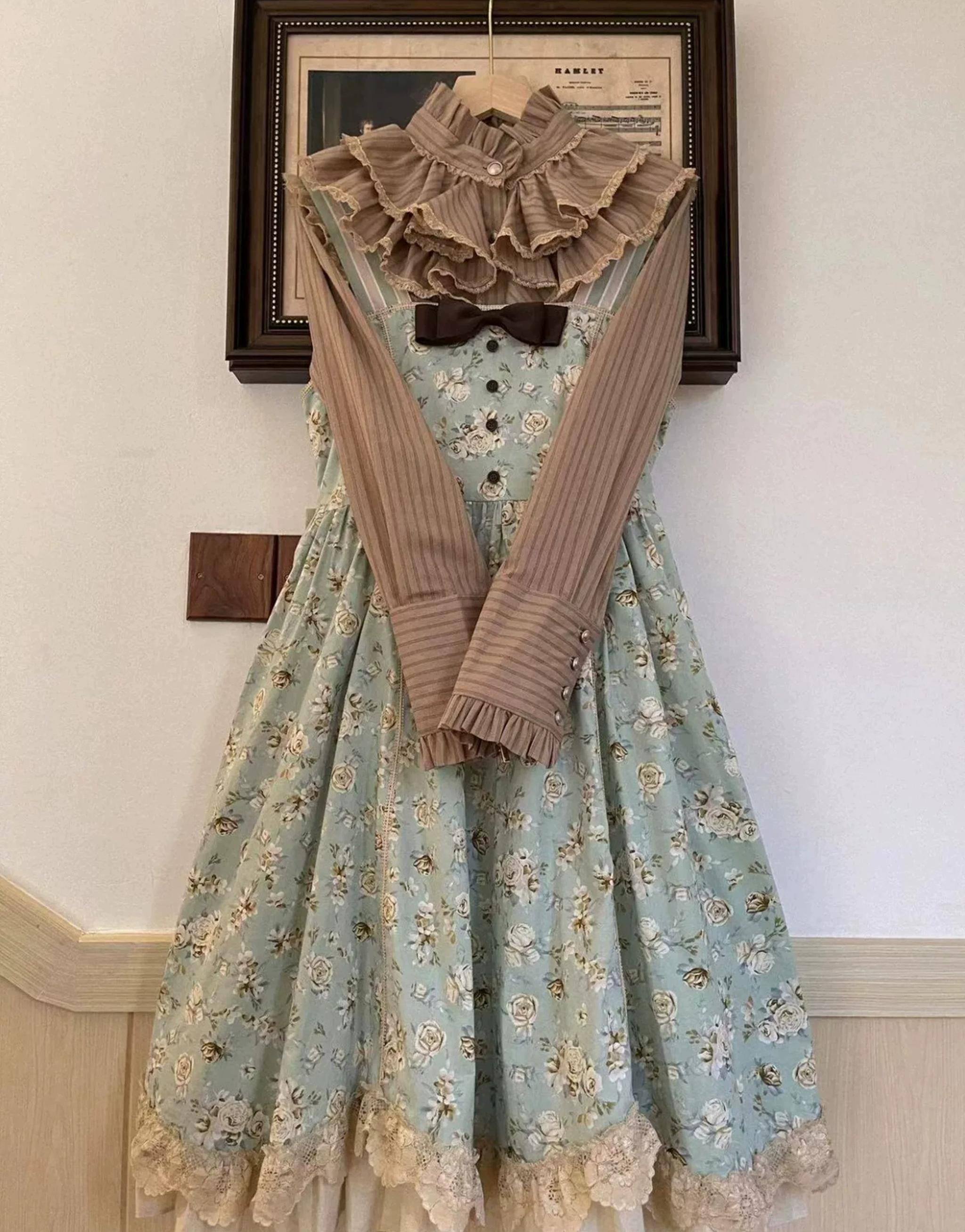 Wild Lotus Collection - Cotton Old School Lolita Dress, Floral Print 45395:850819