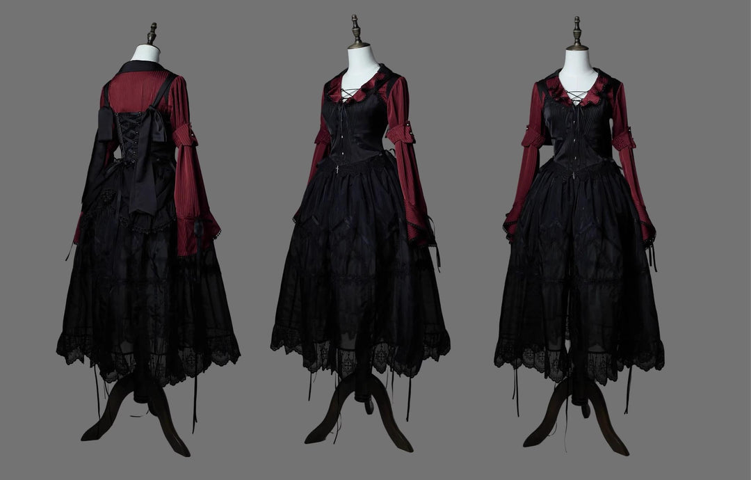 Wuyuzhe~Wolf Hunter~Gothic Lolita SK Set Halter Overskirt Cape Vest   