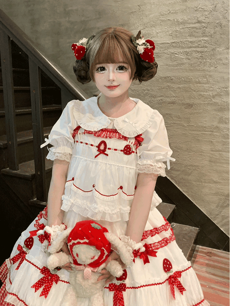Plus Size Sweet Lolita Blouse with Ruffles, Peter Pan Collar 45612:855312
