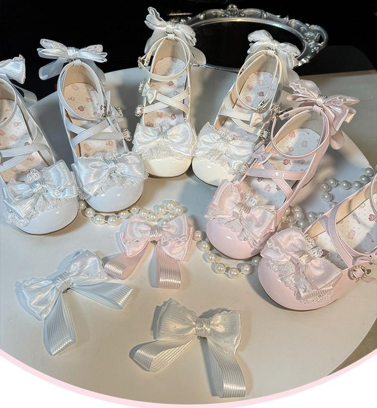 Cloud Satin Dream - Sweet Lolita Shoes, Ribbon Bows & Round Toe