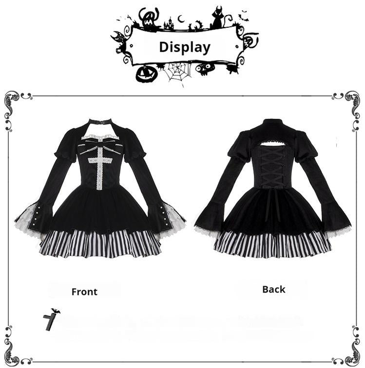 With PUJI~Requiem of Peace~Gothic Lolita Halloween Dress Fake Two-Piece OP   