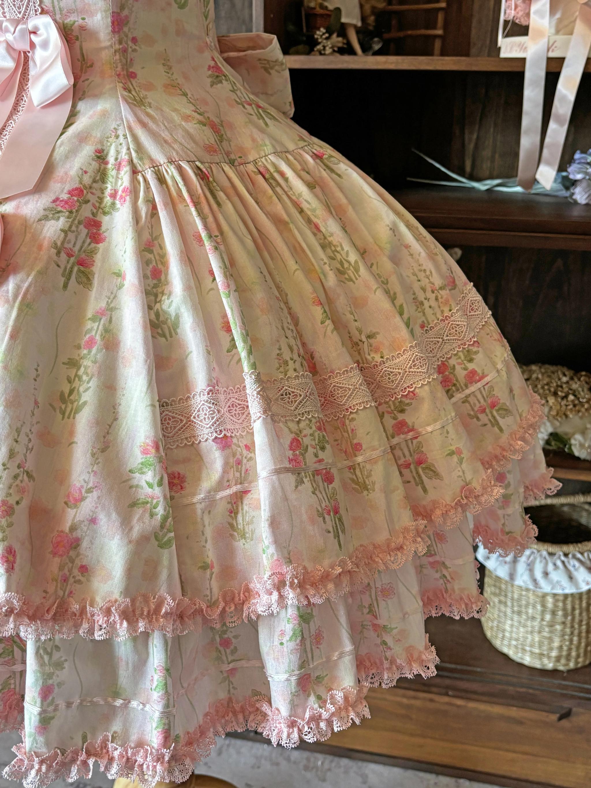 Prologue Rose - Cotton Classic Lolita Pink JSK Dress, Rose Print 45828:864121