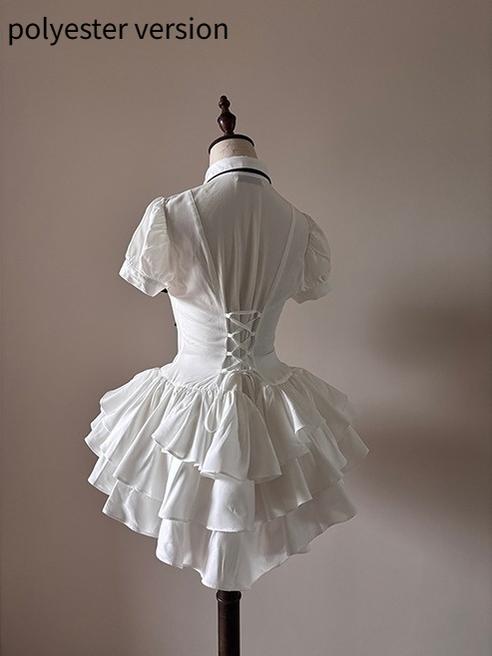 FlowerFairyDaily~Midnight Prayer~Solid Lolita Shirt with Flowing Tiered Back Hem