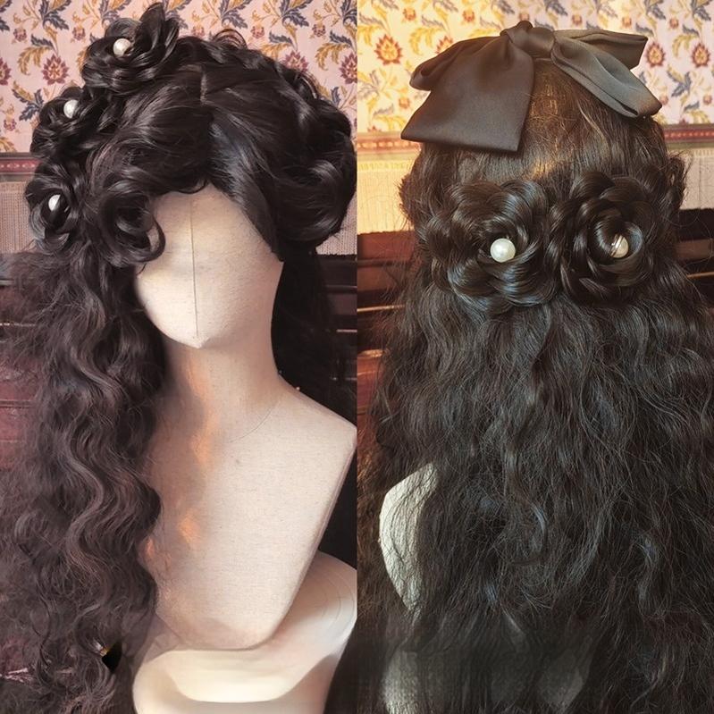 Mabuxi~Gypsy Rose~Black Retro Lolita Curly Wigs Fluffy Sheep Curl Wigs   