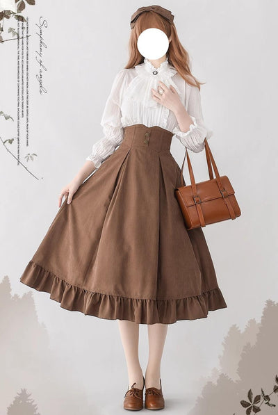 (BFM)Forest Wardrobe~Misty Forest~Elegant Vintage Fishbone Lolita Long Skirt Lolita Vest S mocha brown skirt only 