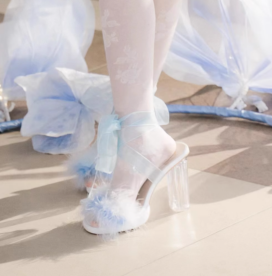 A Flying Rabbit~Exquisite Lolita High Heel Crystal Shoes 34 light blue 11cm 