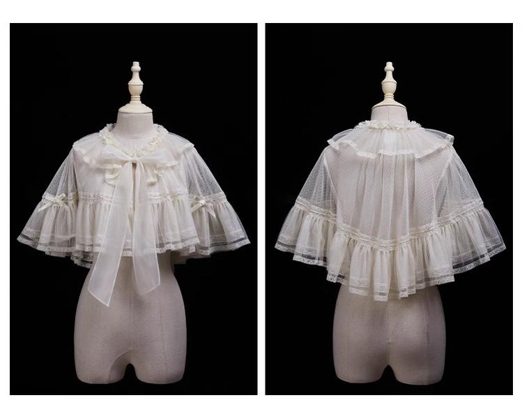 Midsummer Story~Velandri Gardens~Elegent Lolita JSK Dress Off Shoulder Dress with Cape XS Milk White Cape 