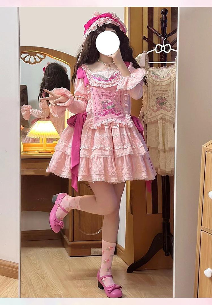 Mewroco~Flower Letter~Sweet Lolita OP Dress Doll Sense Embroidered Dress 29112:395662
