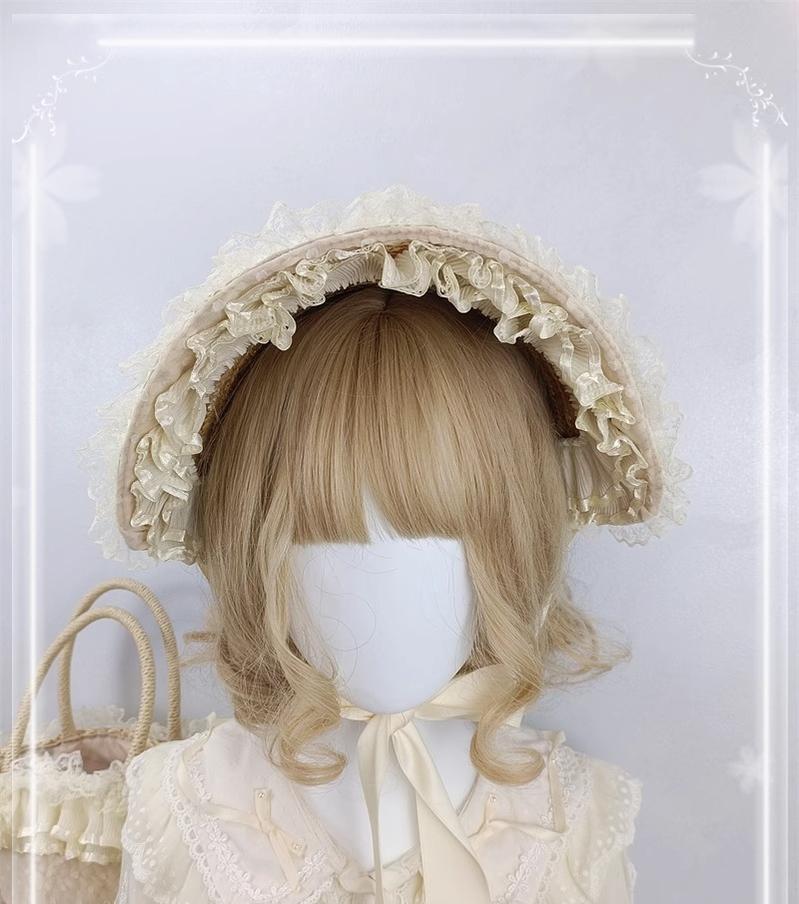 Cocoa Jam - Retro Lolita Hat Hand-basket Ivory Lace Lolita Hat Hand-basket Ivory hat