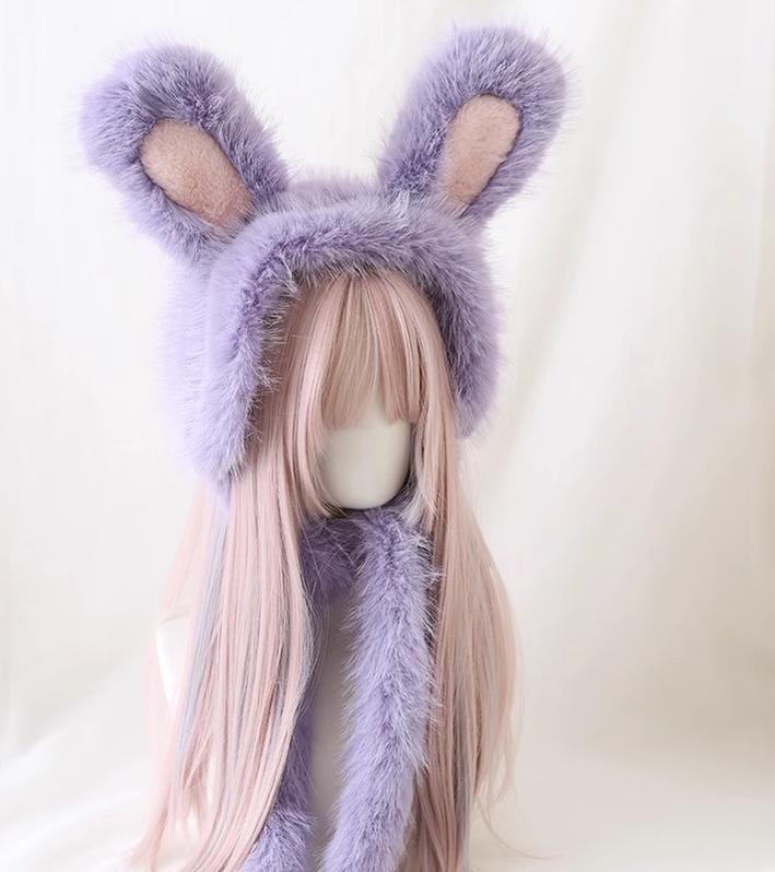 Xiaogui~Kawaii Lolita Hat Warm Ear Protection Hat for Winter One size fits all Purple (ear protection style) 