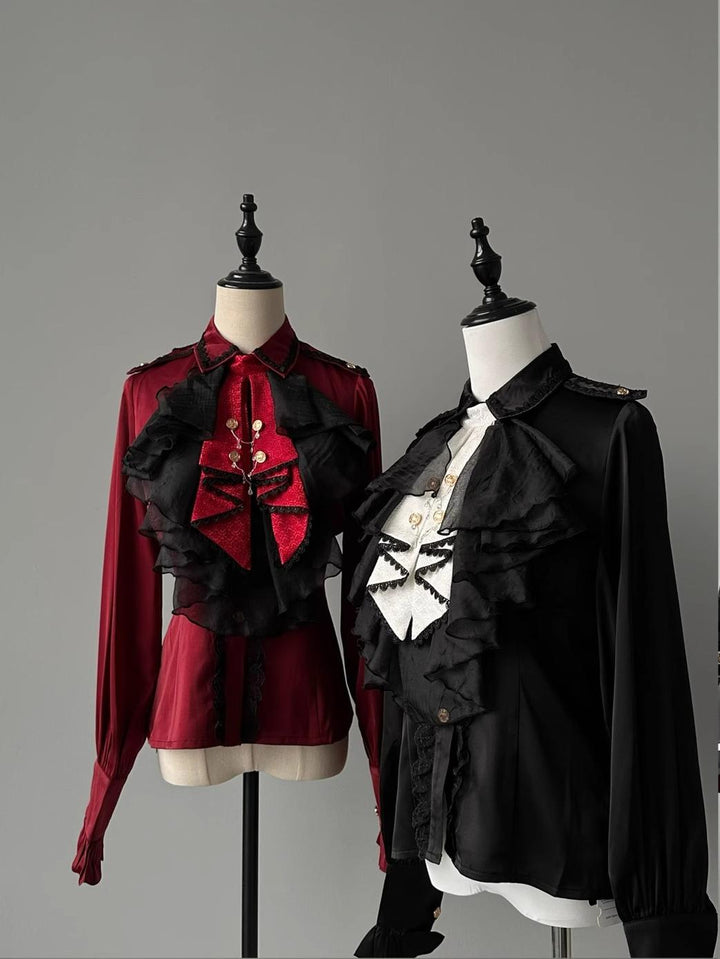 Your Highness~Warrior's Oath~Military Lolita Trench Coat Gothic Lolita Cape Suit Red blouse only (without the jabot) XS