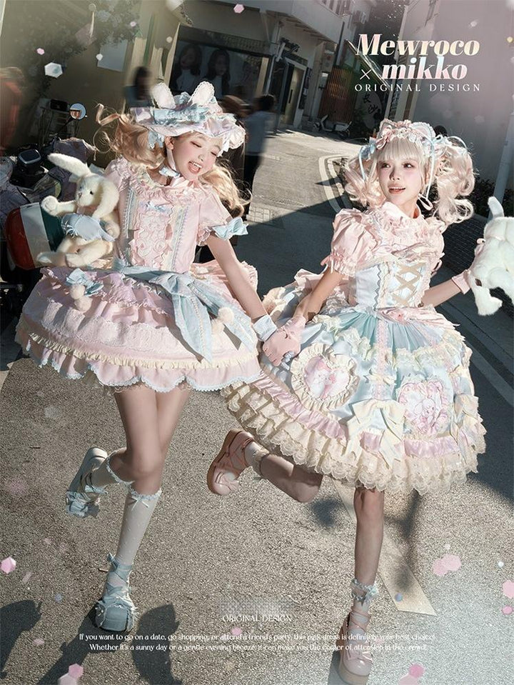 Mewroco~Sweet Lolita Dress Set Tiered JSK OP with Detachable sleeves