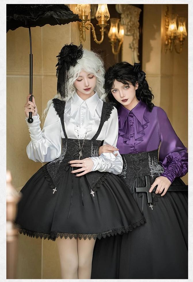 With PUJI~Thorny Night~Gothic Lolita Bust-supporting Skirt With Removable&Adjustable Strap