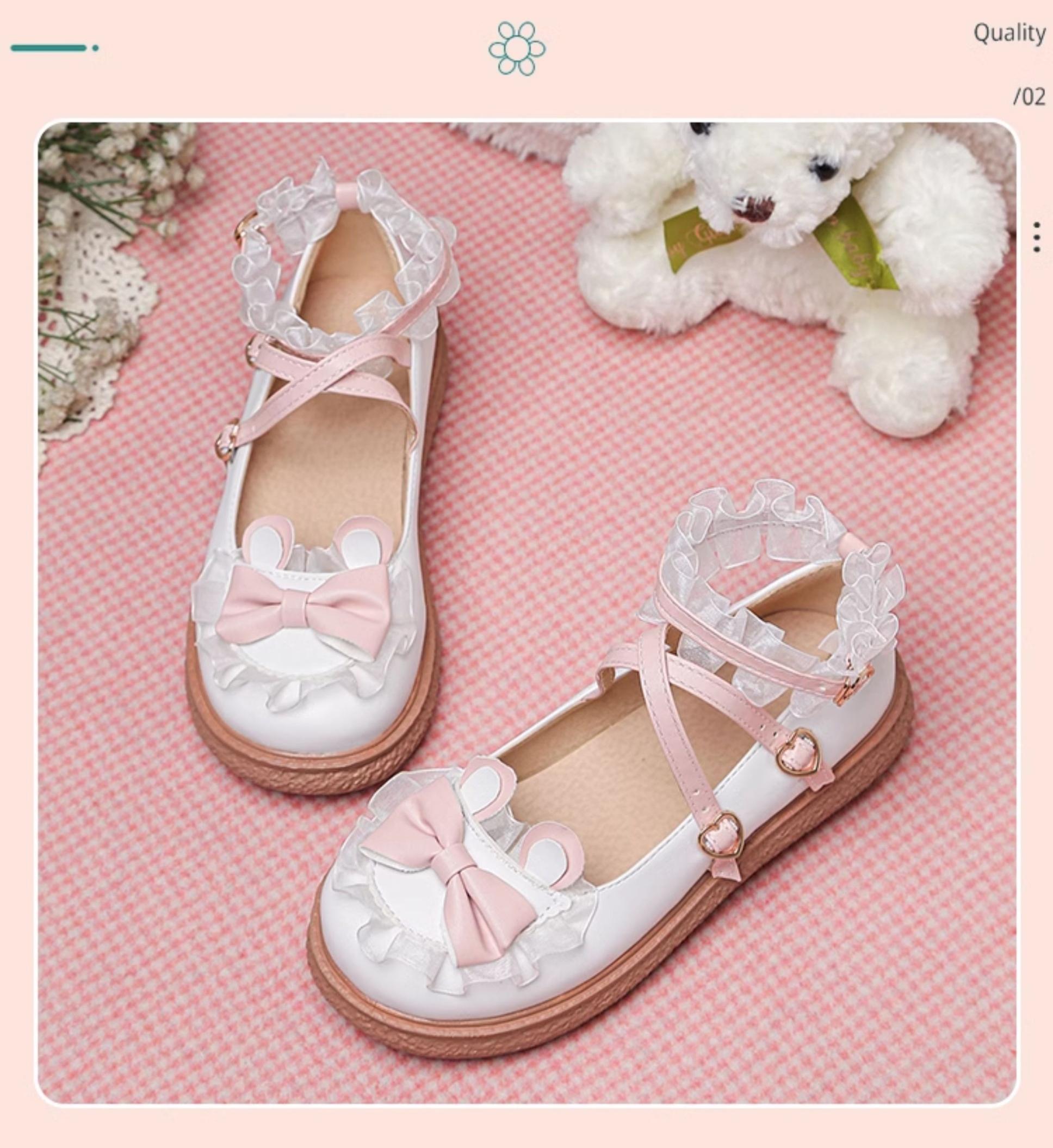 Yana - Sweet Bunny - Sweet Lolita Flat Shoes with Ear and Bow Decorations White 30