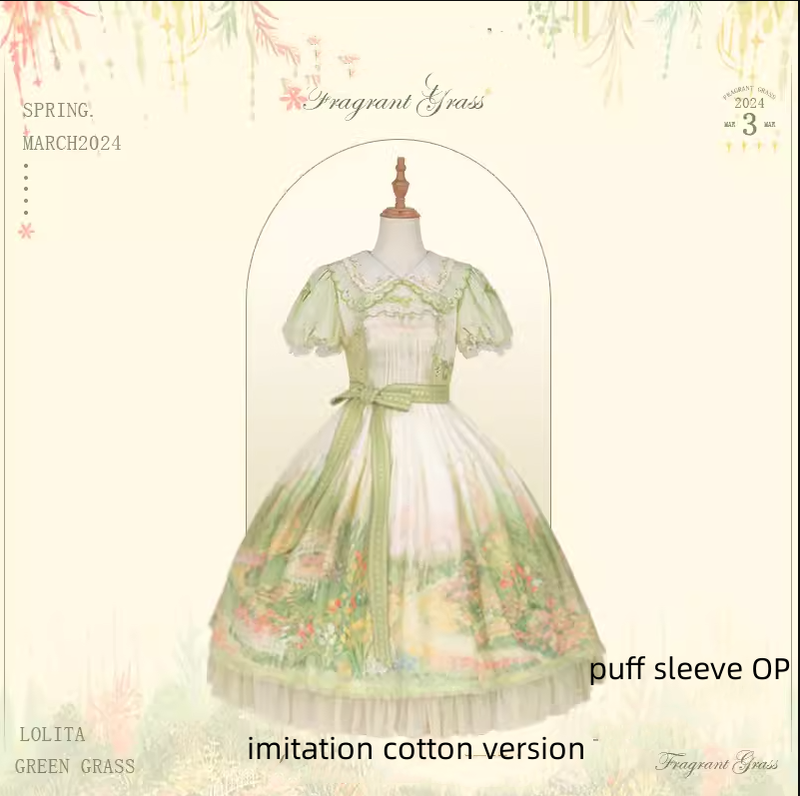 Flower and Pearl Box~Wild Flowers and Fragrant Grass~Country Lolita Dress Floral Print JSK and OP Dress Set (L M S XL XS) 35380:486614