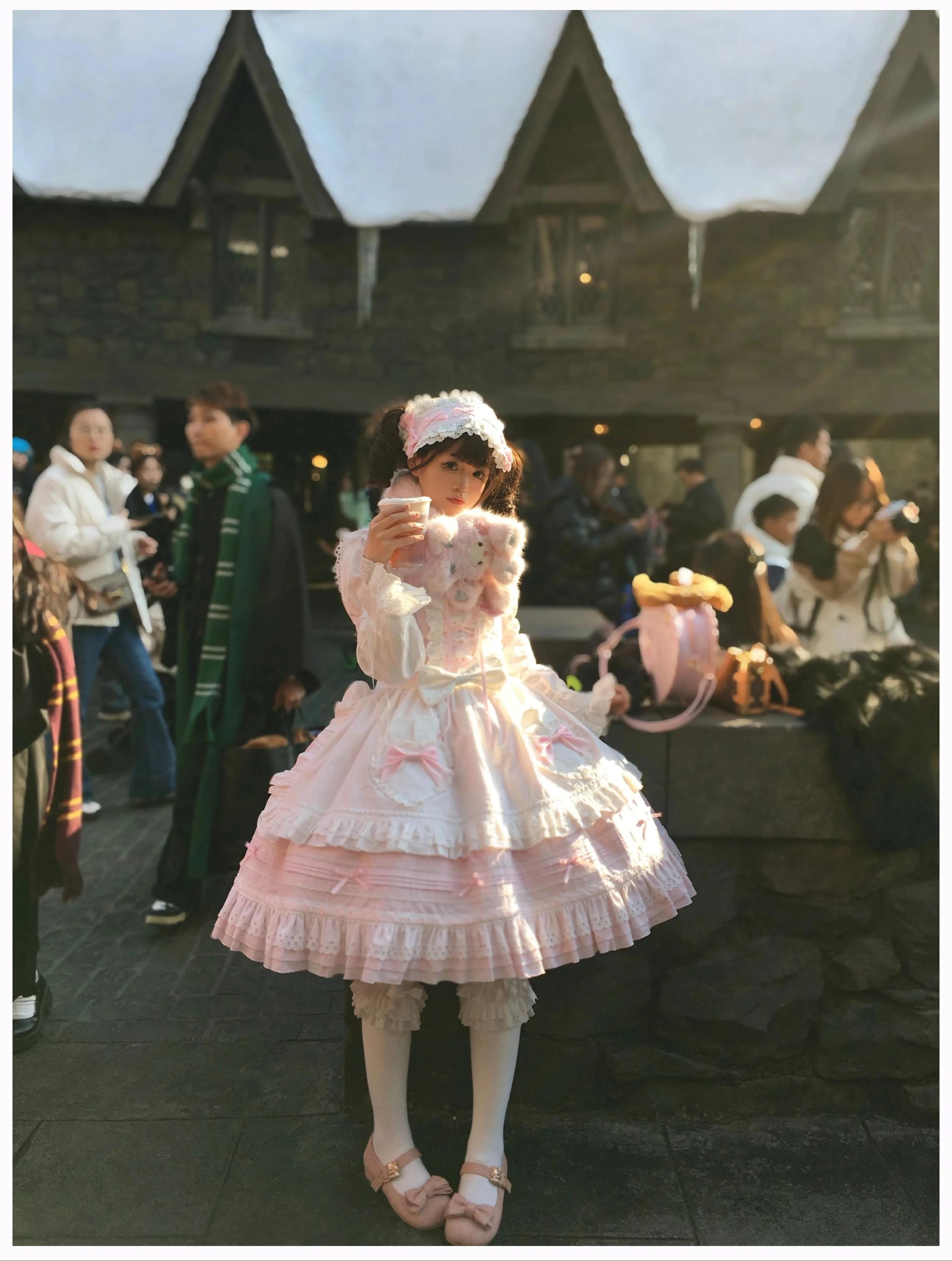 Little Bunny Bakery - Old School Lolita Cotton JSK Dress, Bunny-ear Heart Apron