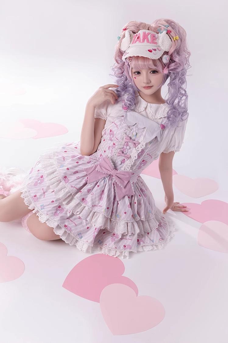 Confession Balloon~MBianyi Nuo Cream Pinafore~Sweet Lolita Loose Salopette Tiered Skirt 40690:673218