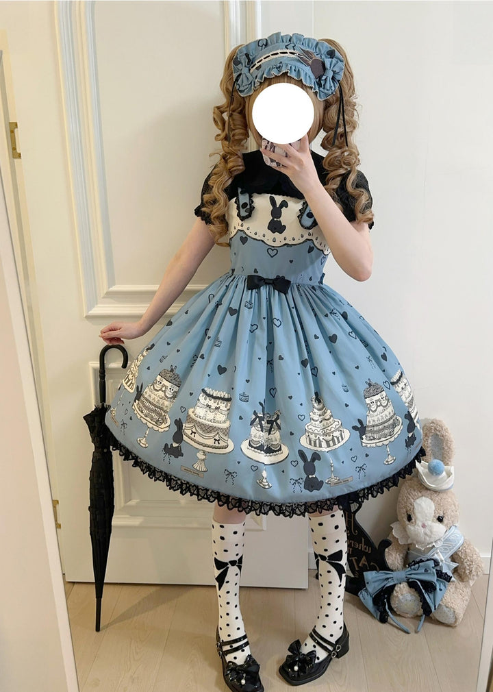 Sweet Dream Sheep - Cake Bunny - Blue Sweet Lolita Dress, Bunny&Cake Print