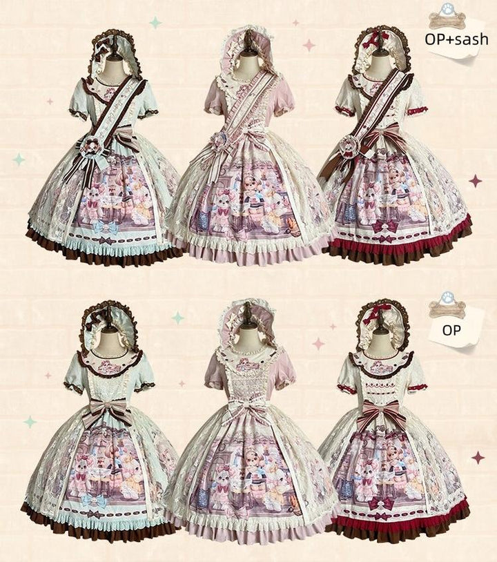 Spireme Cat~Puppy Cafe~Sweet Lolita OP Dress with Lace Skirt Overlay and Accessory 42408:739392