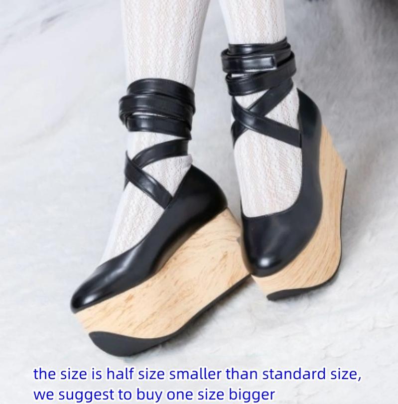 (BFM)The Seventh Sense~Japanese Style Lace Up Wa Lolita Shoes Size 40-44 40 black leather strap 