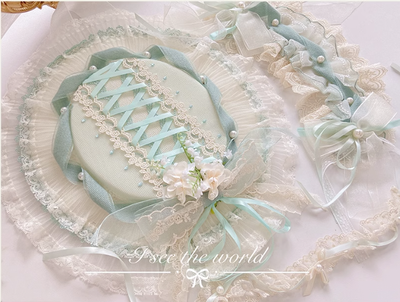 Mieye~Elegant Lolita Bonnet Cuffs Hairclip Accessories Multicolors light green bonnet  