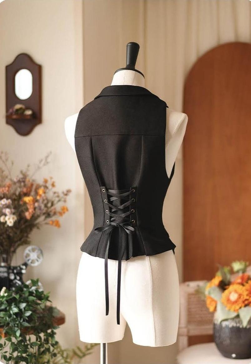 Forest Castle - Classic Lolita Long Striped Dress, Irregular Hem Vest 44441:809849