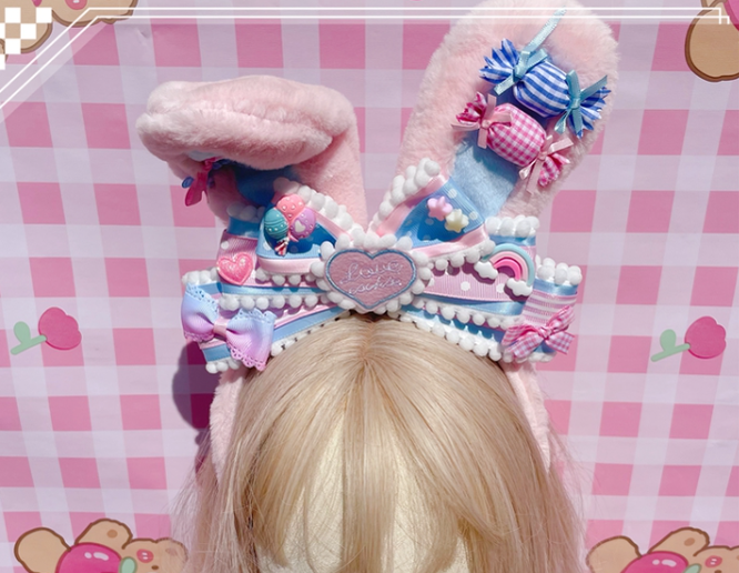 Pretty Girl Lolita~Sweet Lolita Pink-blue Accessories a rabbit ears KC  