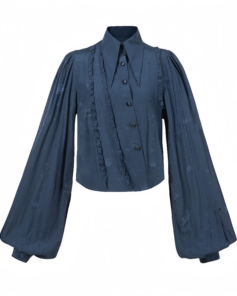 ZJstory - Starry for You - Vintage Lolita Shirt American Retro Style Blouse Navy S