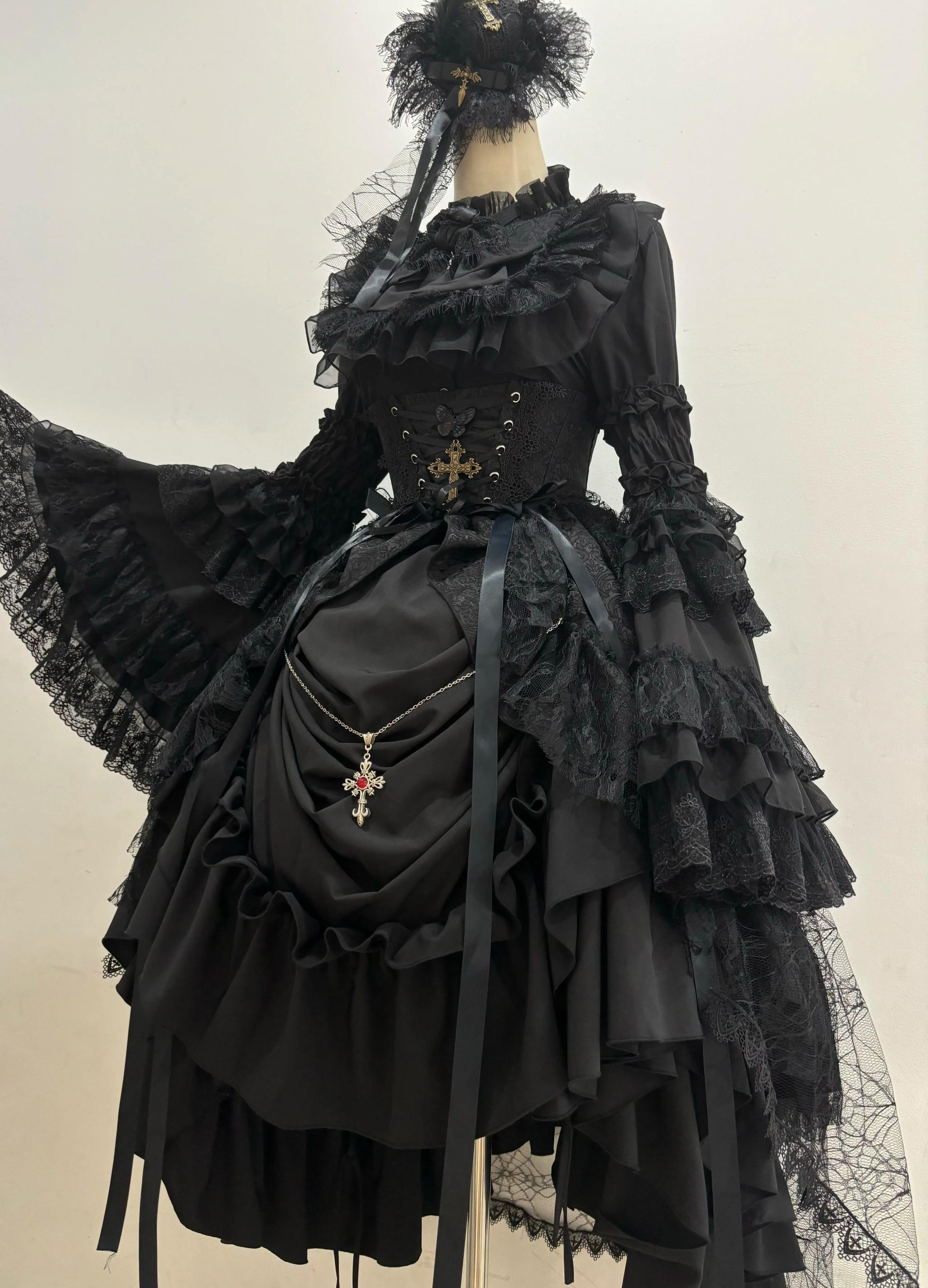 Nightingale Girl - Eternal Taboo - Gothic Lolita Dress Princess Sleeve Shirt Black blouse only S