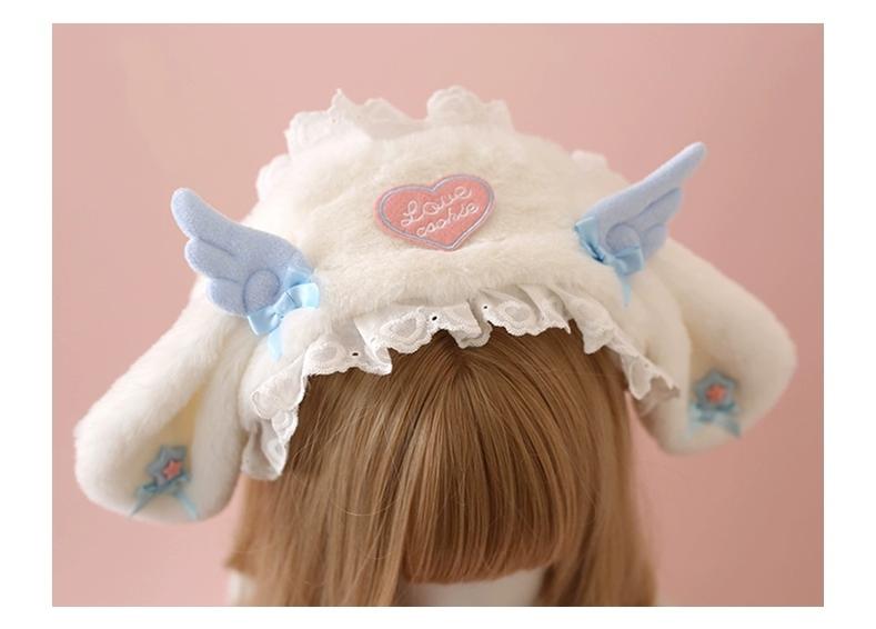Xiaogui~Kawail Lolita Headband Plush Bunny Ears Wings Headdress 32230:379286